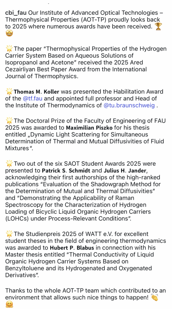 Screenshot of the instagram post regarding the awards received by members of AOT-TP in 2025 as posted by the CBI department